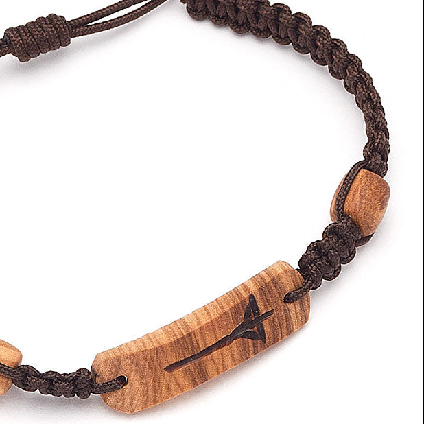 Bracciale in corda e placca in legno d'ulivo con Croce incisa