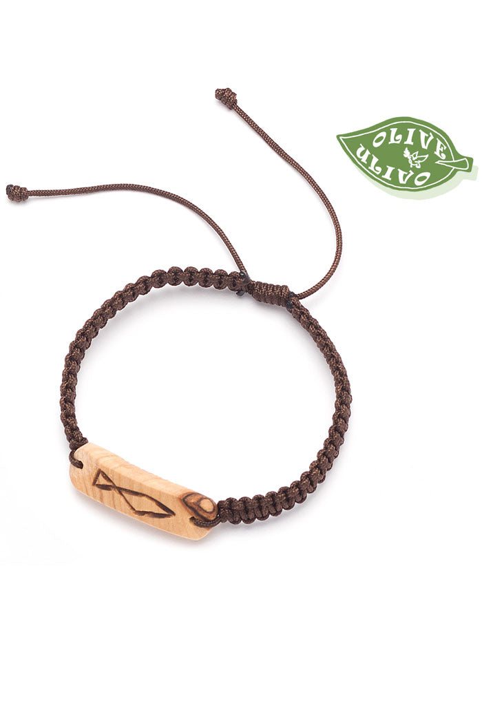 Bracciale in corda con placca in legno d'ulivo incisa