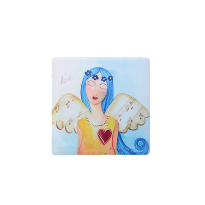 Calamita in ceramica, "Angelo dell'Amore". Dimensioni 5,5x5,5 cm