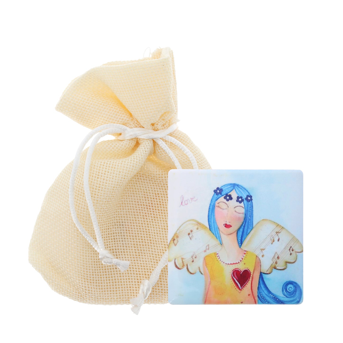 Calamita in ceramica, "Angelo dell'Amore". Dimensioni 5,5x5,5 cm