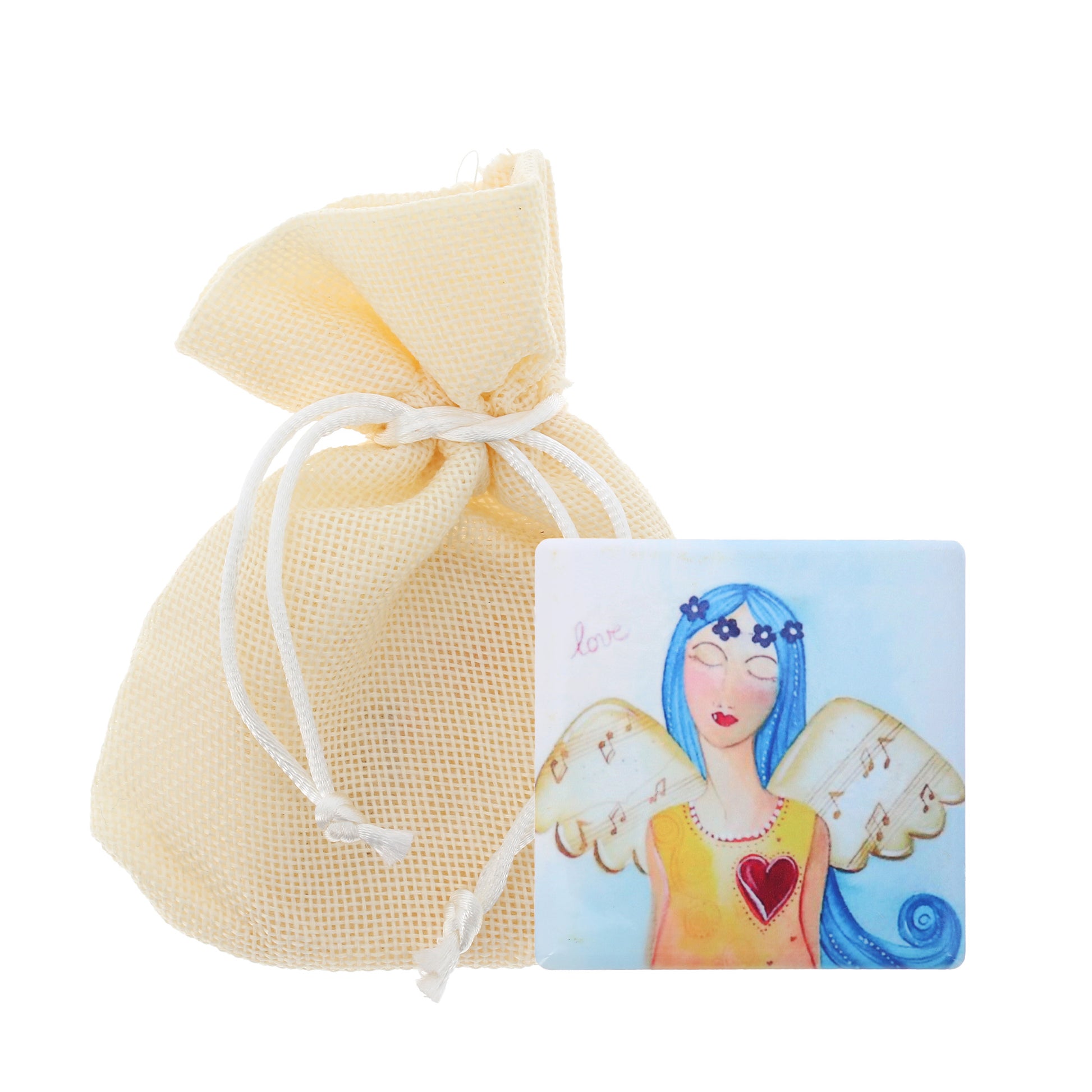 Calamita in ceramica, "Angelo dell'Amore". Dimensioni 5,5x5,5 cm