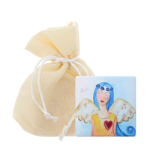 Calamita in ceramica, "Angelo dell'Amore". Dimensioni 5,5x5,5 cm