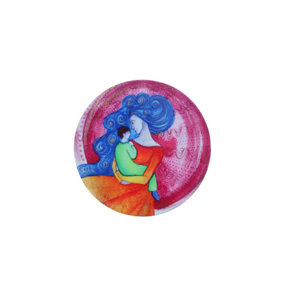 Calamita in ceramica, "Mamma con bambino". Diametro 6,8 cm