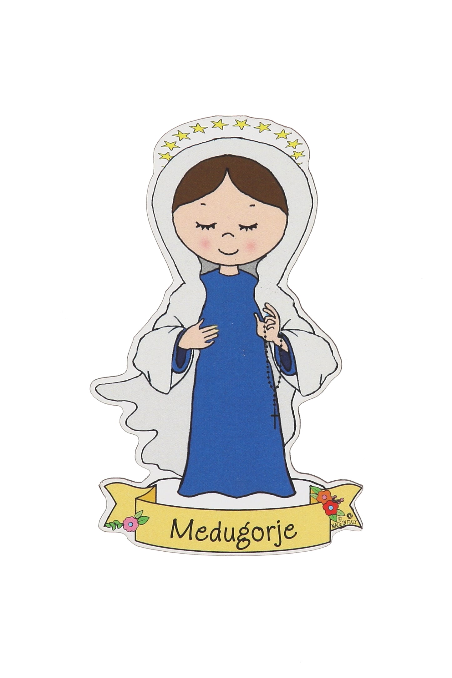 Calamita sagomata soggetto Madonna. Dimensioni: 9x5 cm