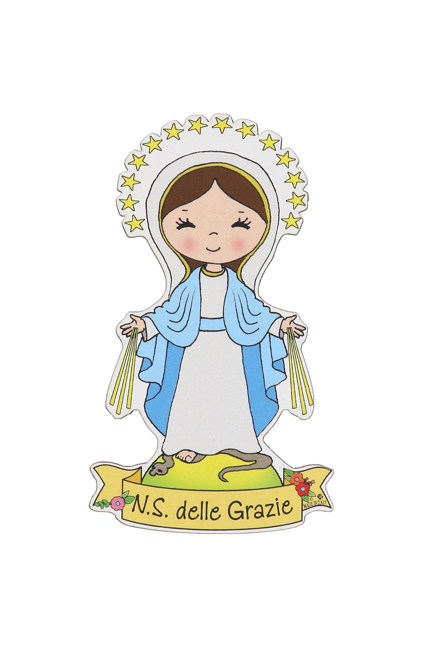 Calamita sagomata soggetto Madonna. Dimensioni: 9x5 cm
