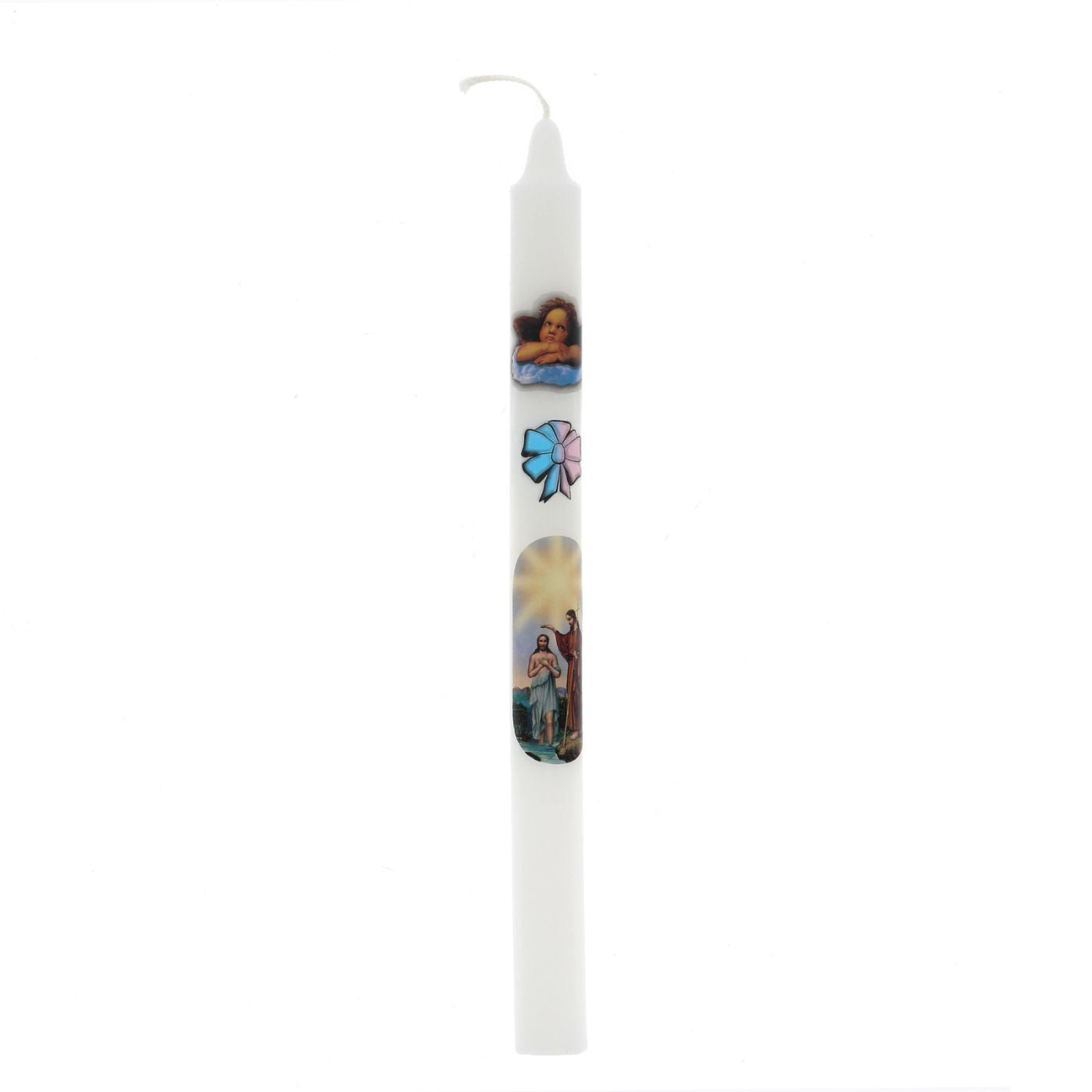 Candela bianca per Battesimo in busta. Dimensioini 27x2 cm