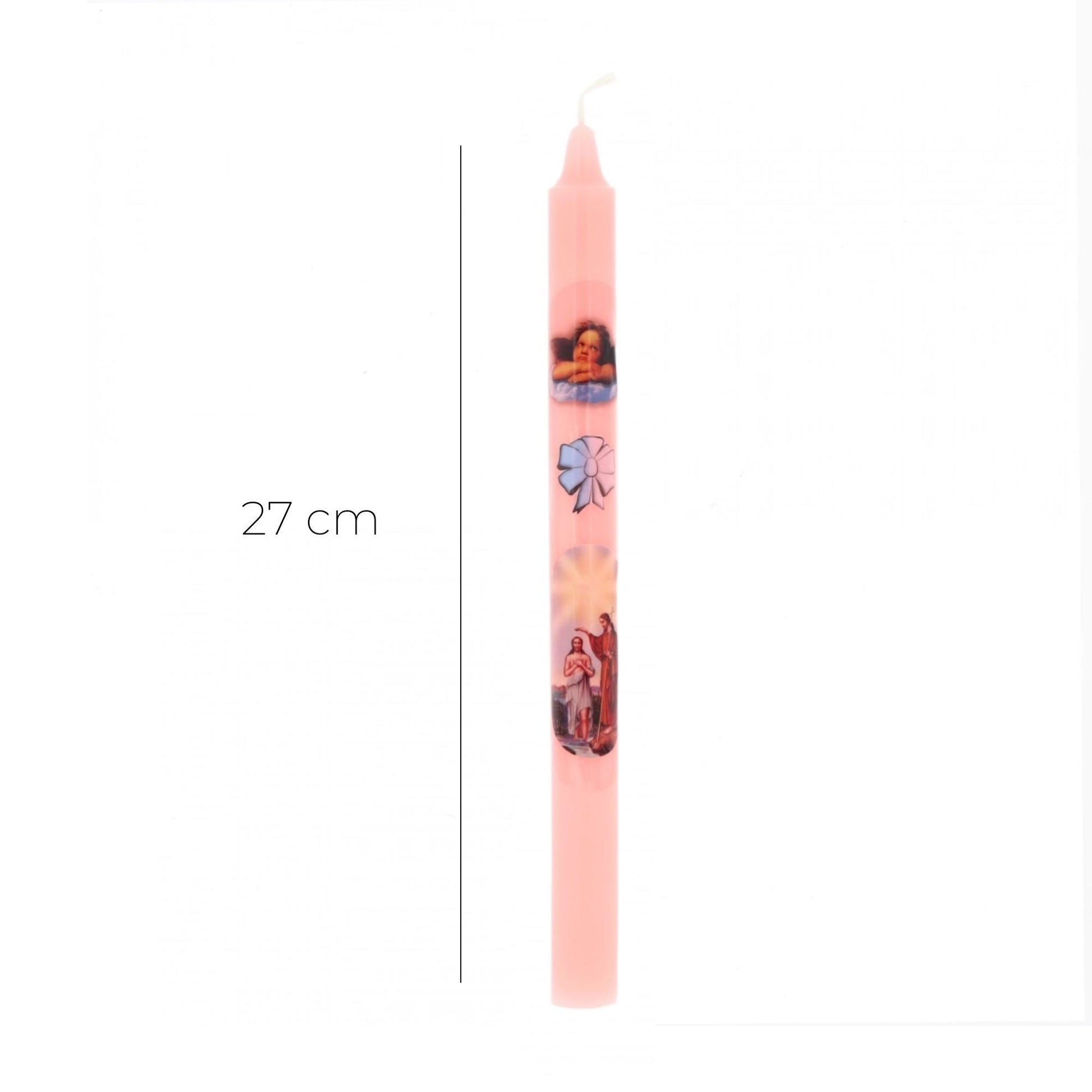 Candela rosa per Battesimo in astuccio con cartoncino