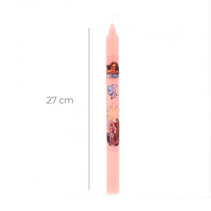 Candela rosa per Battesimo in astuccio con cartoncino