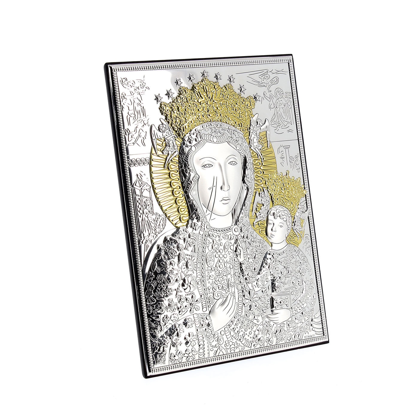 Icona Madonna di Czestochowa, in argento. Dimensioni 13x18 cm
