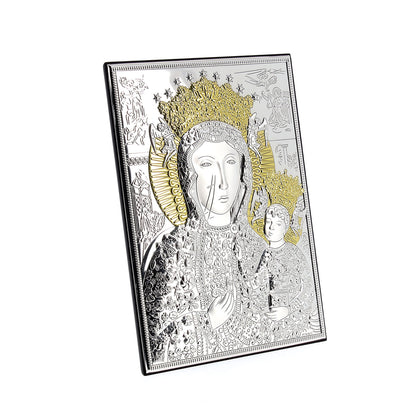 Icona Madonna di Czestochowa, in argento. Dimensioni 13x18 cm