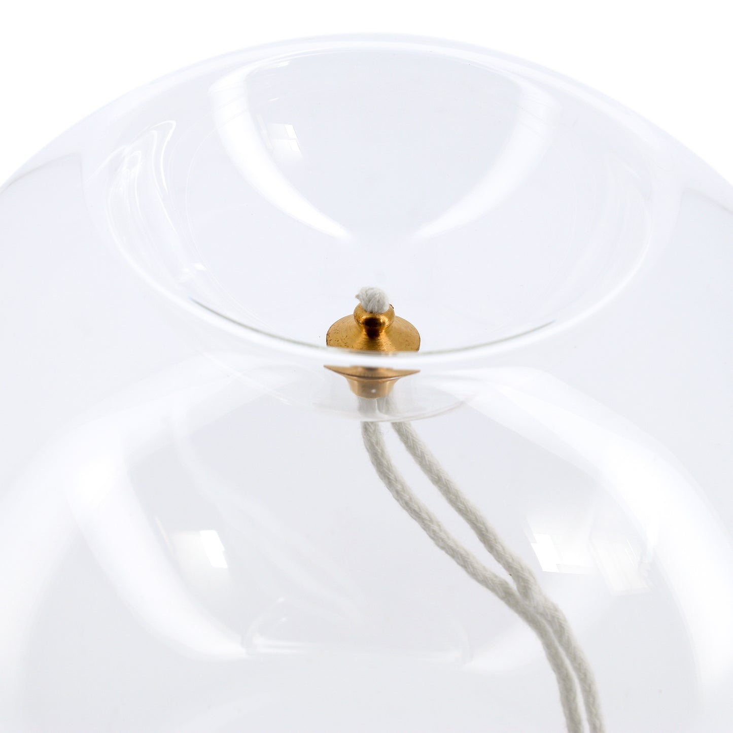 Lume per cera liquida in vetro sferico. Dimensioni 16x14 cm