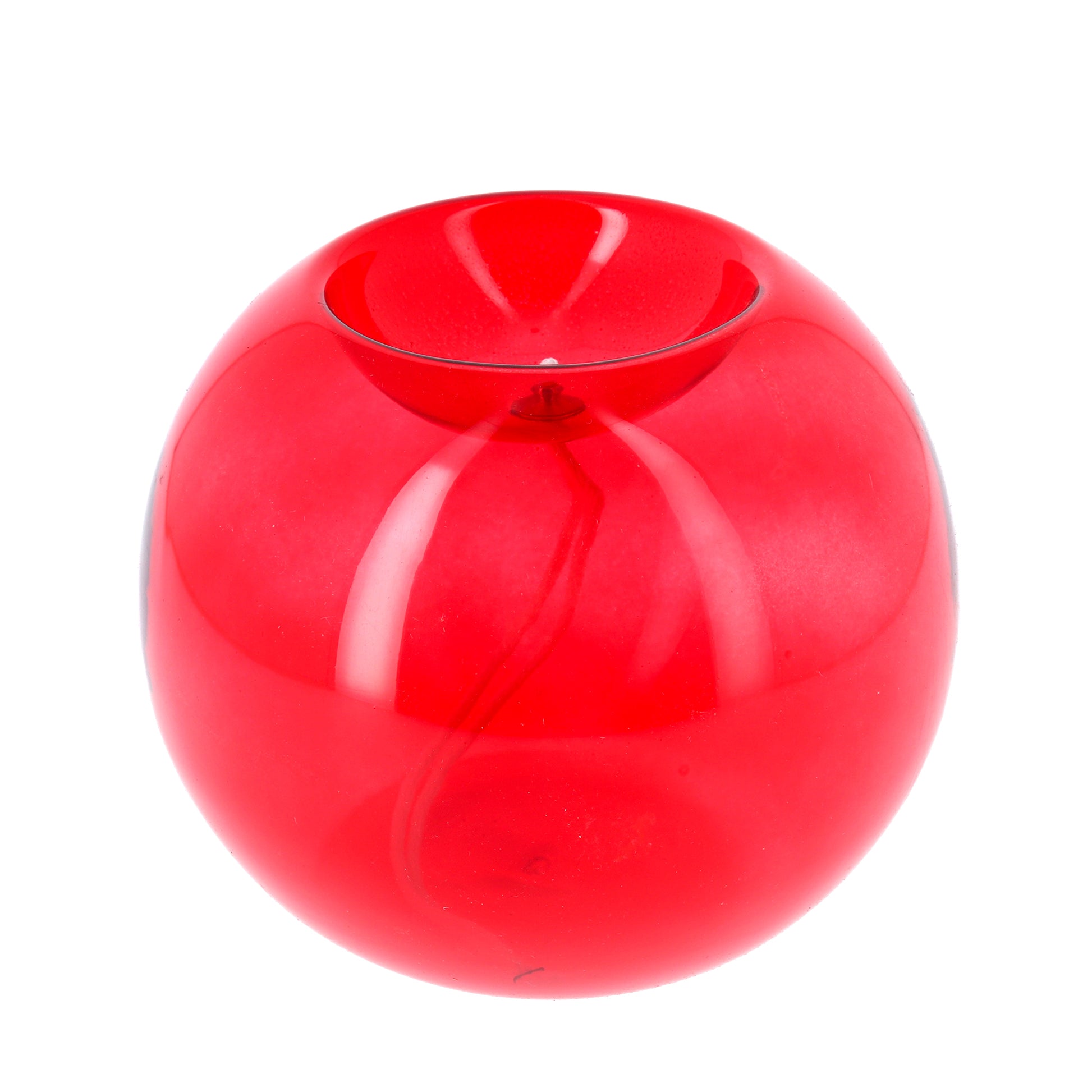 Lume sferico in vetro rosso per cera liquida. Dimensioni 16x14 cm