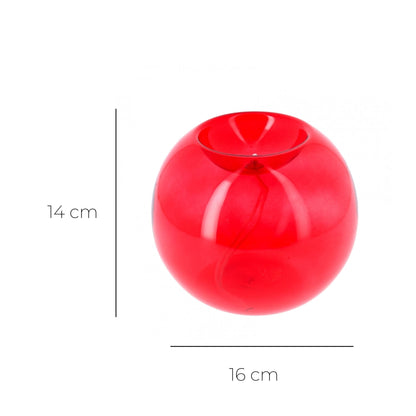 Lume sferico in vetro rosso per cera liquida. Dimensioni 16x14 cm
