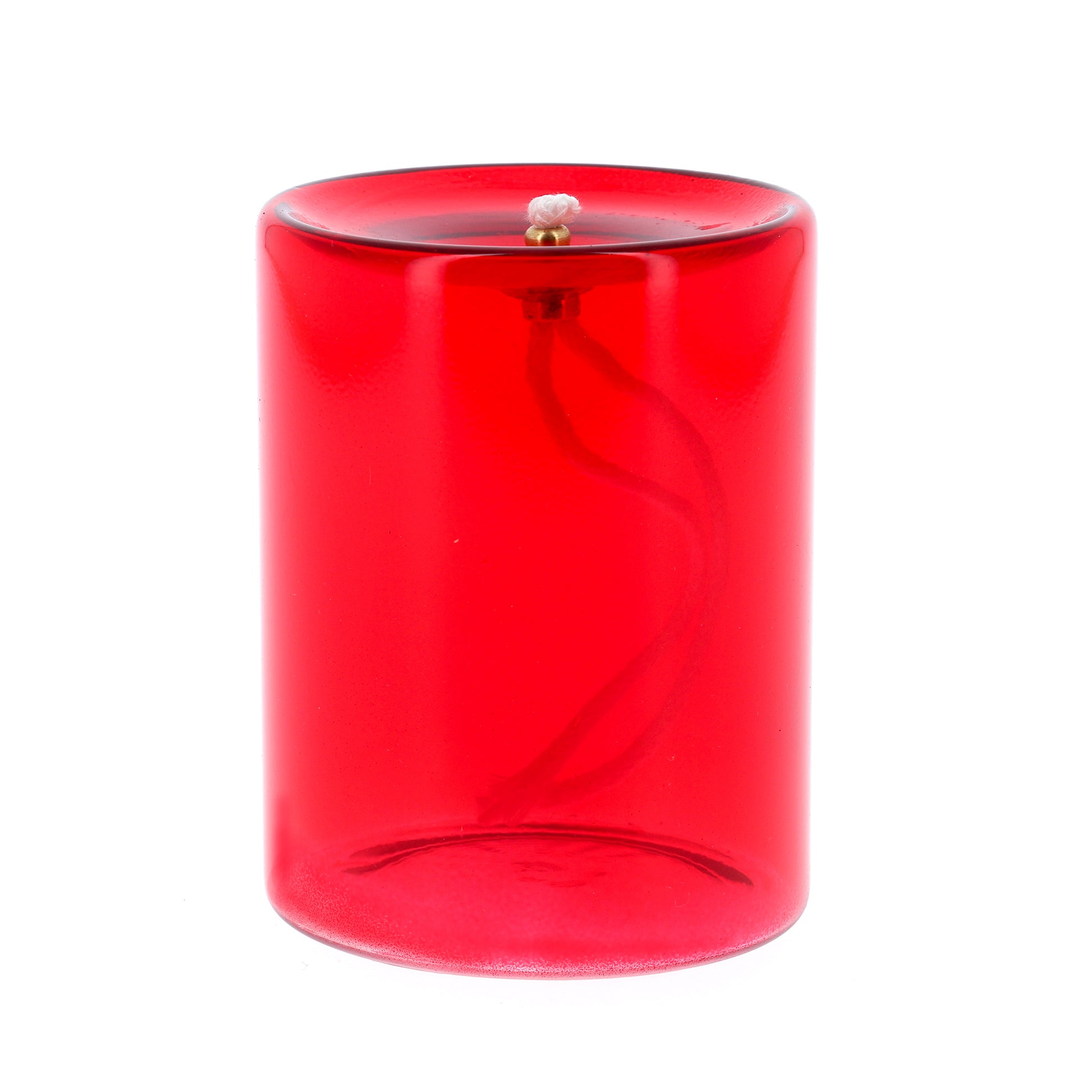 Vetro Rosso integrato con stoppino. Dimensioni 7,5x10 cm