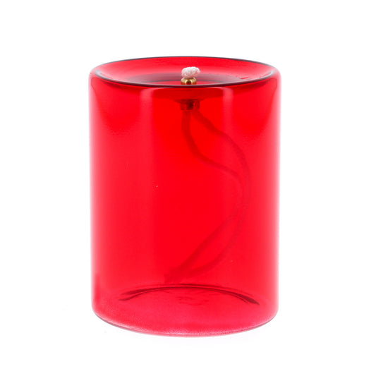 Vetro Rosso integrato con stoppino. Dimensioni 7,5x10 cm