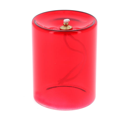 Vetro Rosso integrato con stoppino. Dimensioni 7,5x10 cm