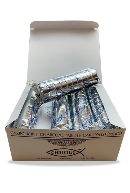 Confezione da 100 carboncini per incenso. Carboni diametro 40 mm durata di oltre 1 ora.