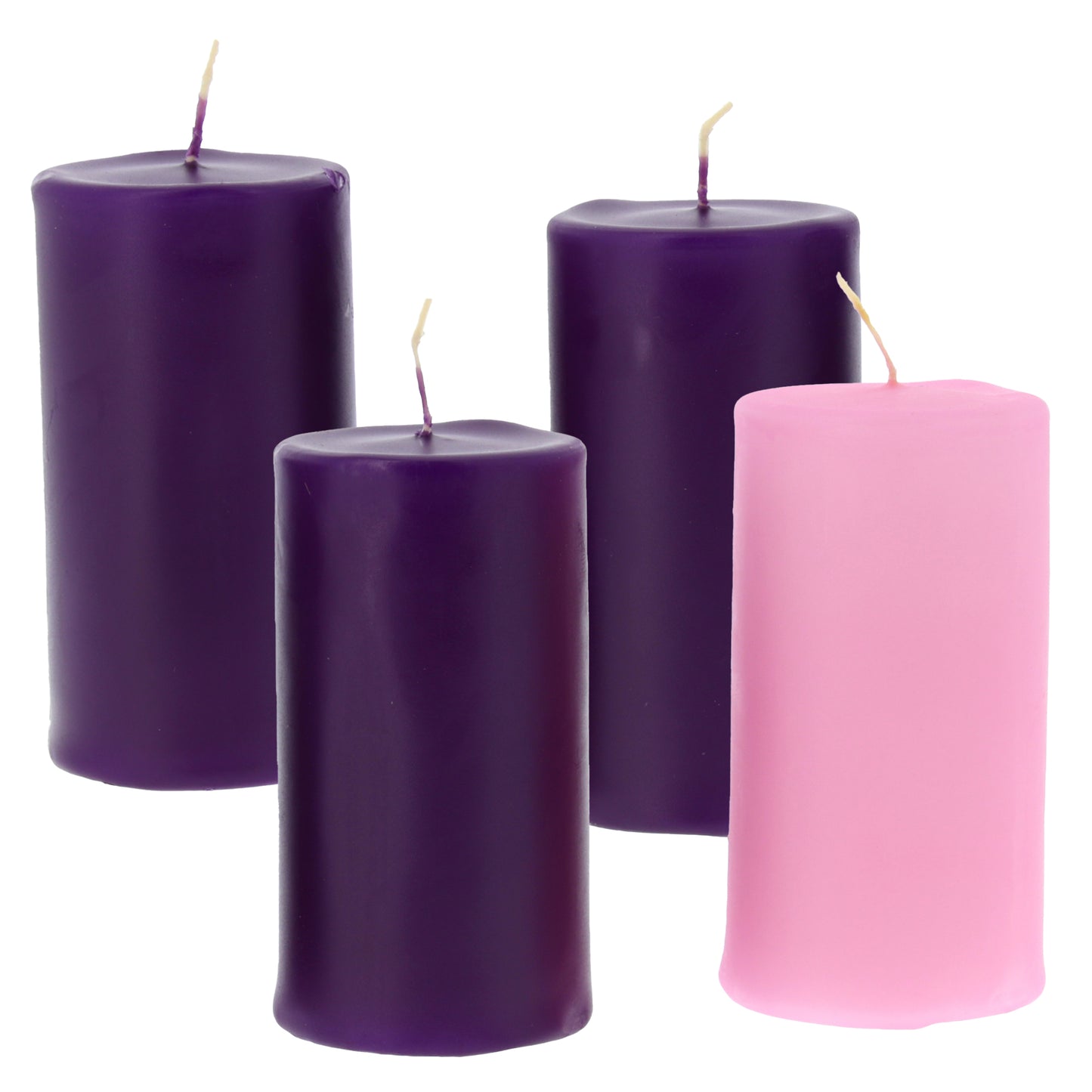 Candela ceri Liturgia in confezione da 3 ceri viola + 1 cero rosa. Dimensioni 6x12 cm