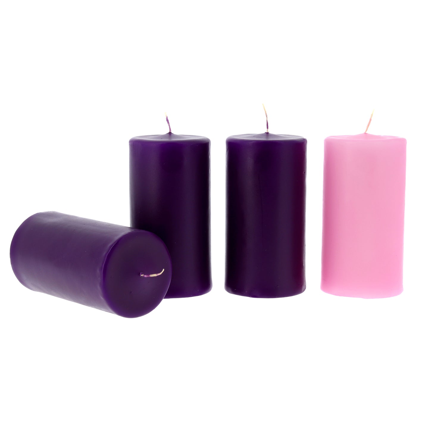 Candela ceri Liturgia in confezione da 3 ceri viola + 1 cero rosa. Dimensioni 7x14 cm