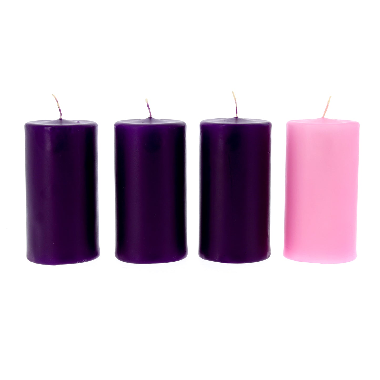 Candela ceri Liturgia in confezione da 3 ceri viola + 1 cero rosa. Dimensioni 7x14 cm