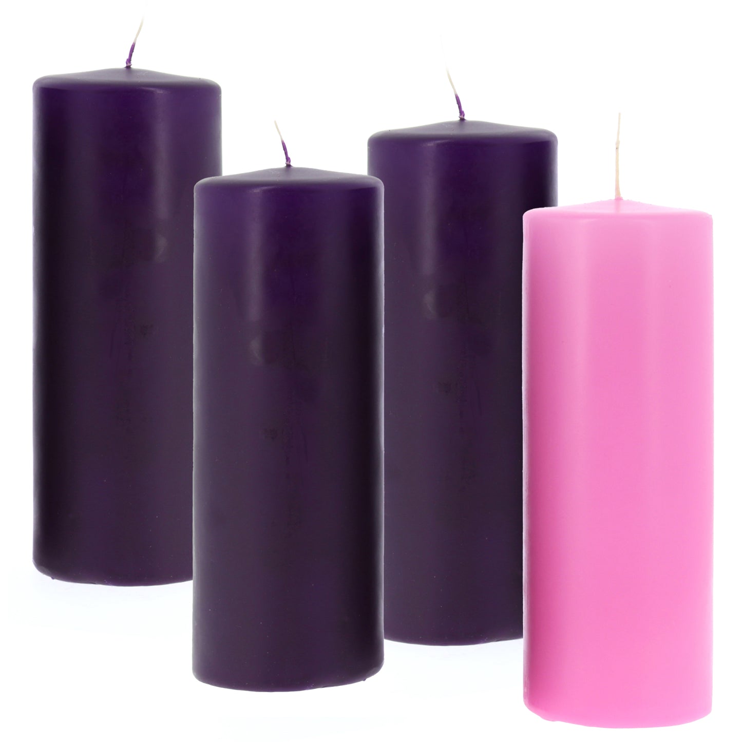 Candela ceri Liturgia in confezione da 3 ceri viola + 1 cero rosa. Dimensioni 7x19 cm