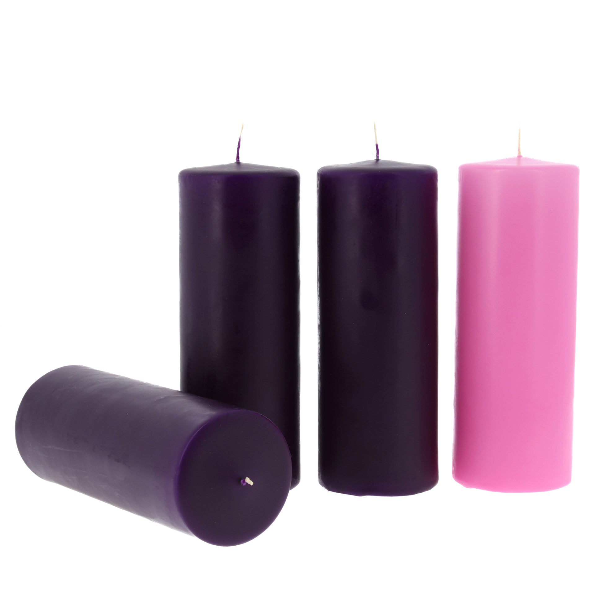 Candela ceri Liturgia in confezione da 3 ceri viola + 1 cero rosa. Dimensioni 7x19 cm