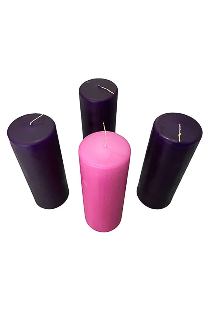 Candela ceri Liturgia in confezione da 3 ceri viola + 1 cero rosa. Dimensioni 7x19 cm