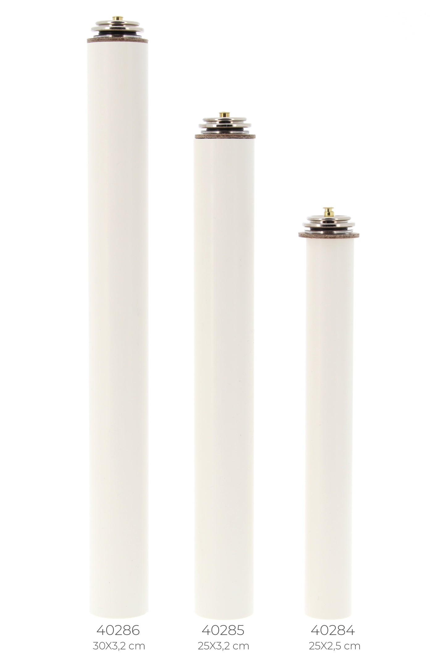 Candela a cera liquida con cartuccia diametro 3,2 cm e altezza 30 cm.