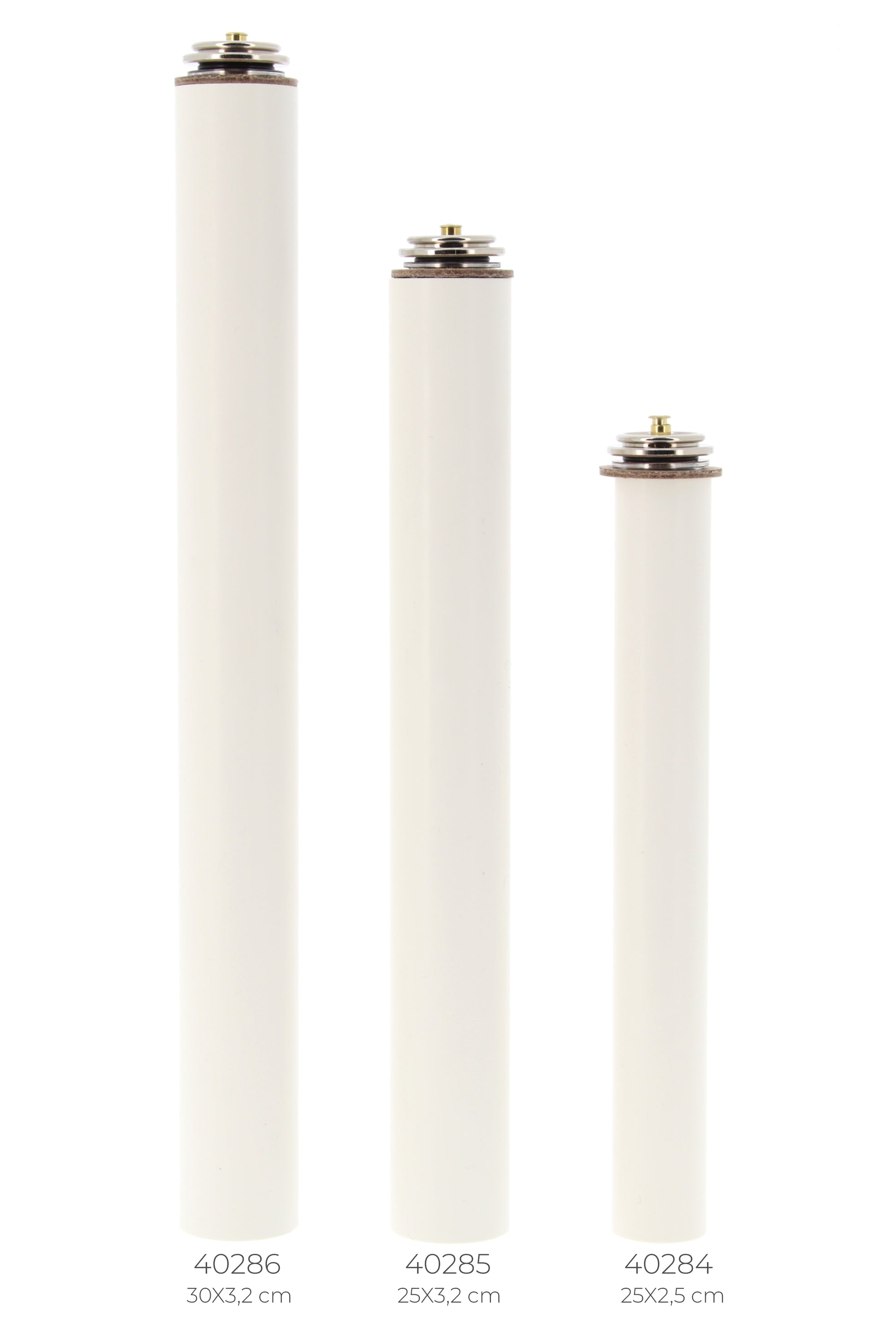 Candela a cera liquida con cartuccia diametro 3,2 cm e altezza 30 cm.