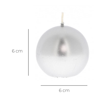 Candela cero a sfera color oro o argento. Diametro 6 cm