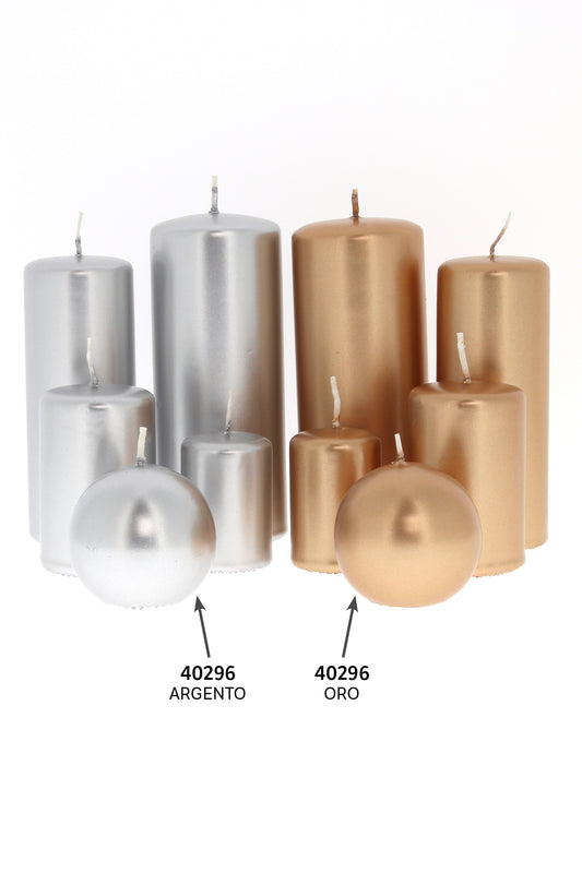 Candela cero a sfera color oro o argento. Diametro 6 cm