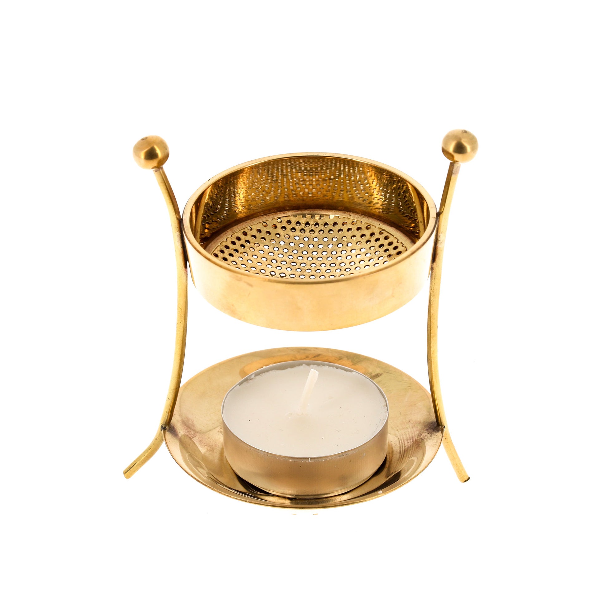 Bruciaincenso a lumino in ottone dorato lucido. Dimensioni 6,5x10 cm