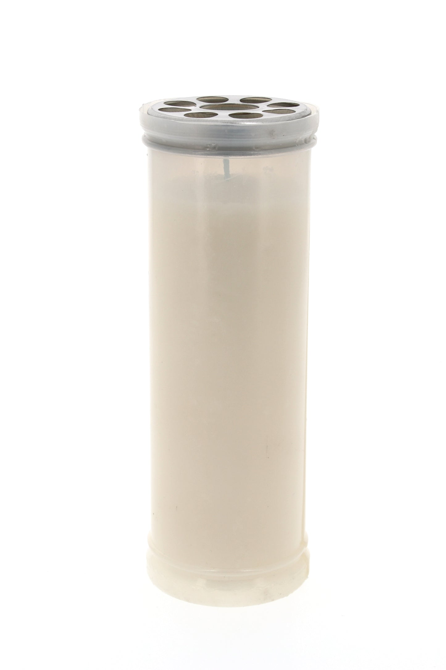 Lumino votivo in cera bianca e portalumino in plastica bianco  h.14,5 cm
