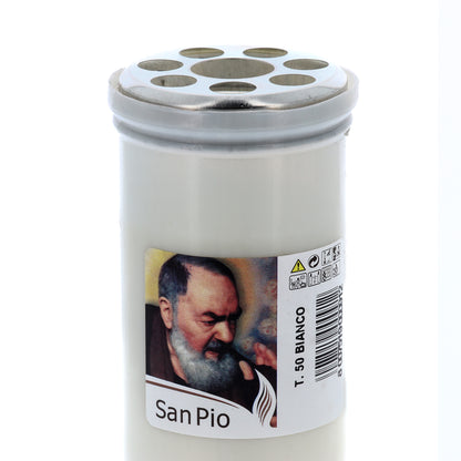 Lumino votivo in cera bianca e portalumino in plastica bianco  h.14,5 cm
