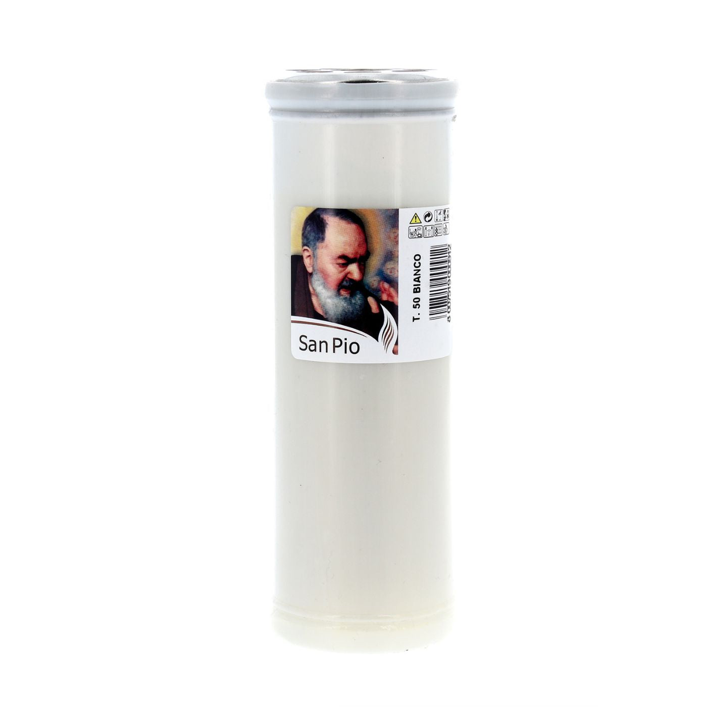Lumino votivo in cera bianca e portalumino in plastica bianco  h.14,5 cm
