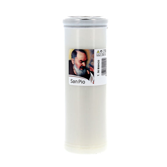 Lumino votivo in cera bianca e portalumino in plastica bianco  h.14,5 cm
