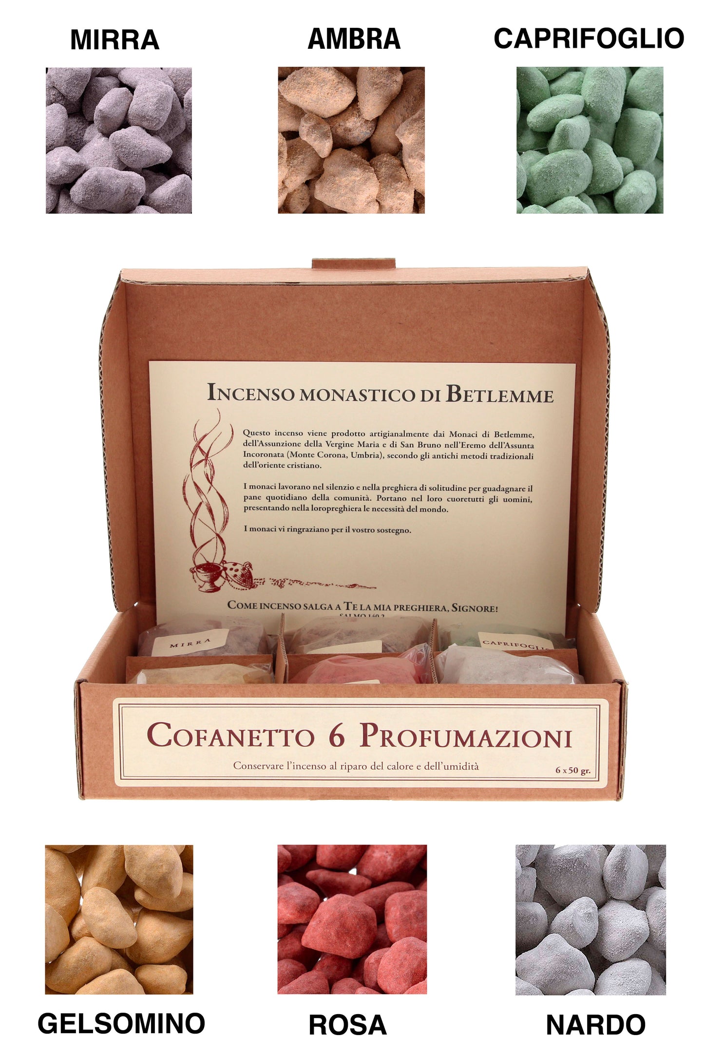 Cofanetto 6 profumazioni Incenso Monaci di Betlemme 300gr