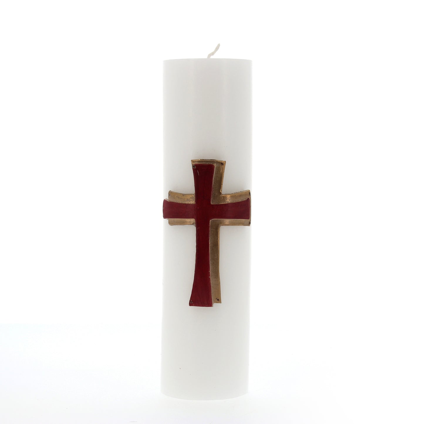 Candela Cero in cera bianca con decorazione in bassorilievo. Dimensioni 8x30 cm