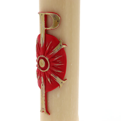Candela Cero in cera d'api con decorazione in bassorilievo. Dimensioni 8x30 cm