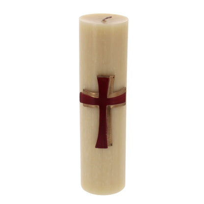Candela Cero in cera d'api con decorazione in bassorilievo. Dimensioni 8x30 cm