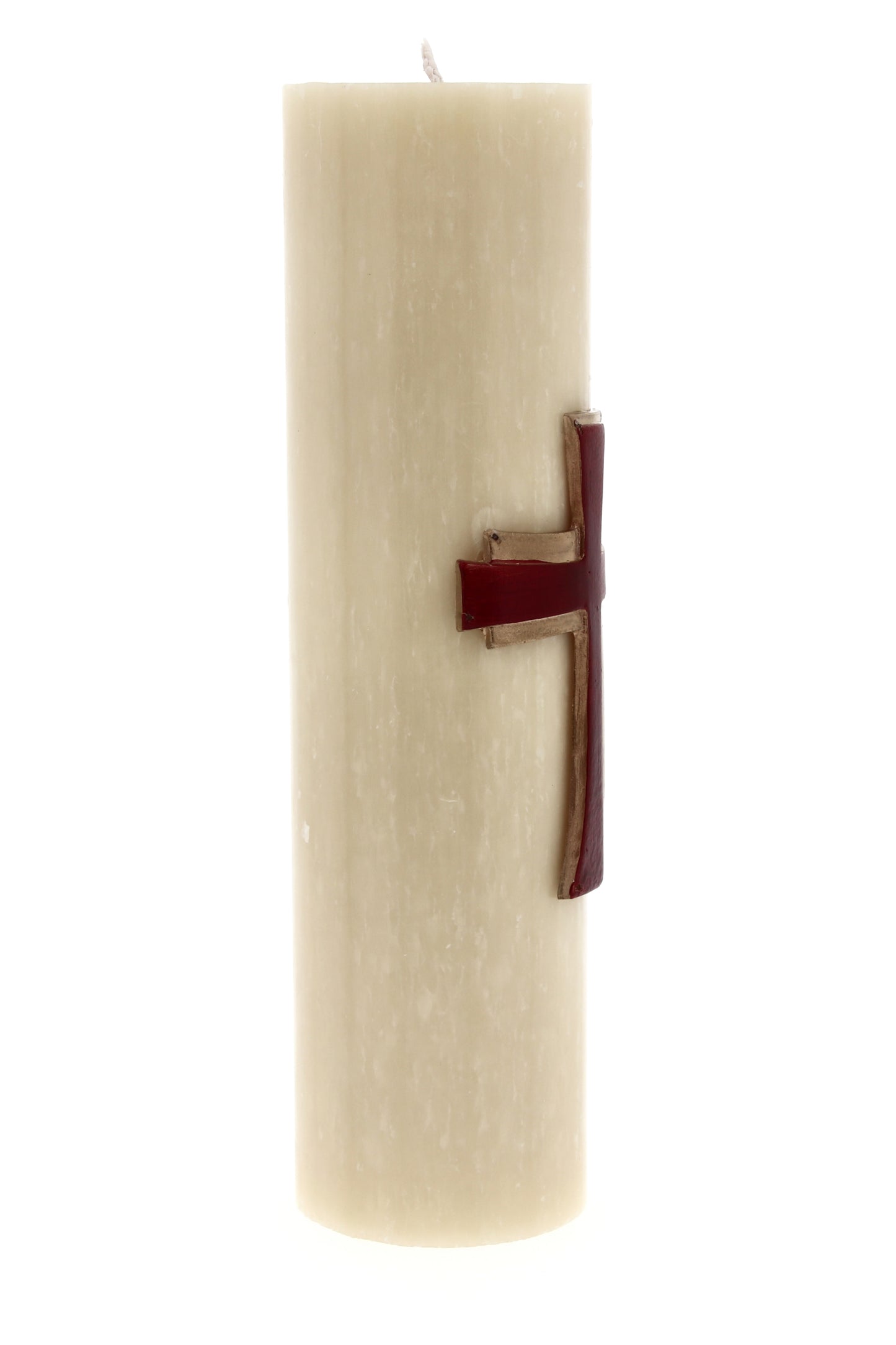 Candela Cero in cera d'api con decorazione in bassorilievo. Dimensioni 8x30 cm