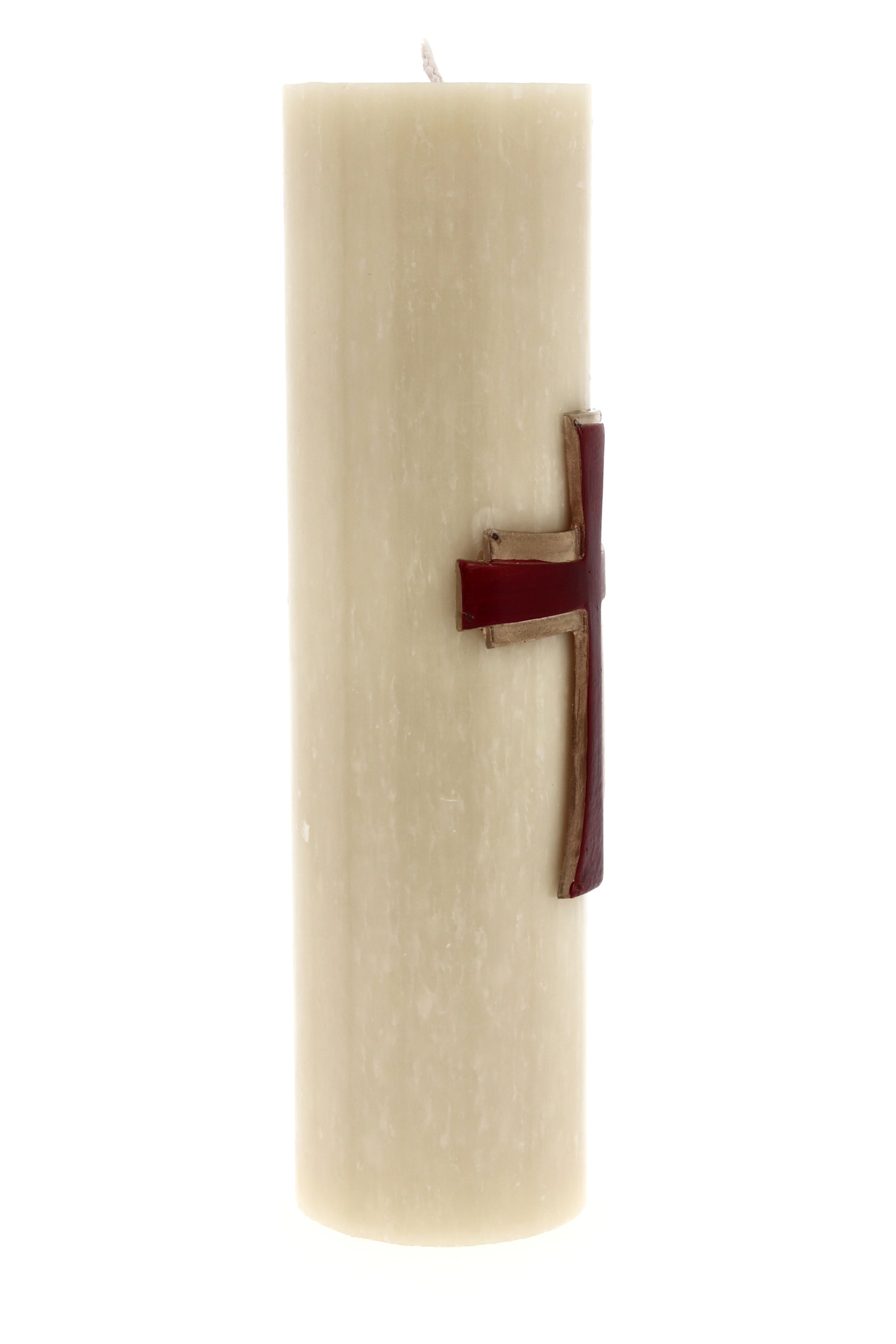 Candela Cero in cera d'api con decorazione in bassorilievo. Dimensioni 8x30 cm