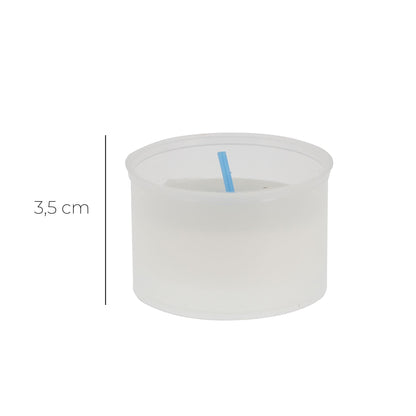 Lumino votivo in plastica trasparente. Diametro 5,2x8 cm