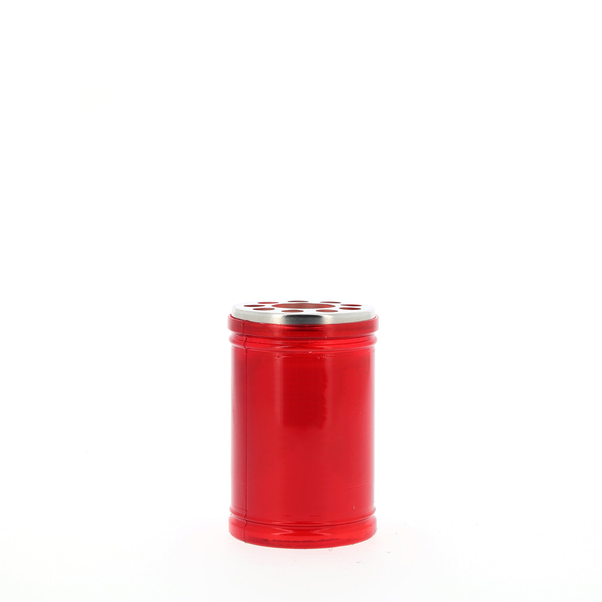 Lumino votivo in plastica rossa con immagine Madonna 6,5x10 cm. durata dalle 24 alle 30 h