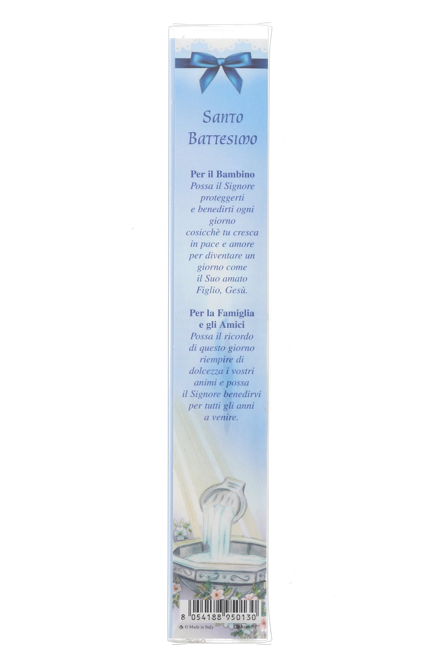 Ricordino Battesimo - Confezione con candela e corona del rosario - Bambino. Lunghezza 26 cm