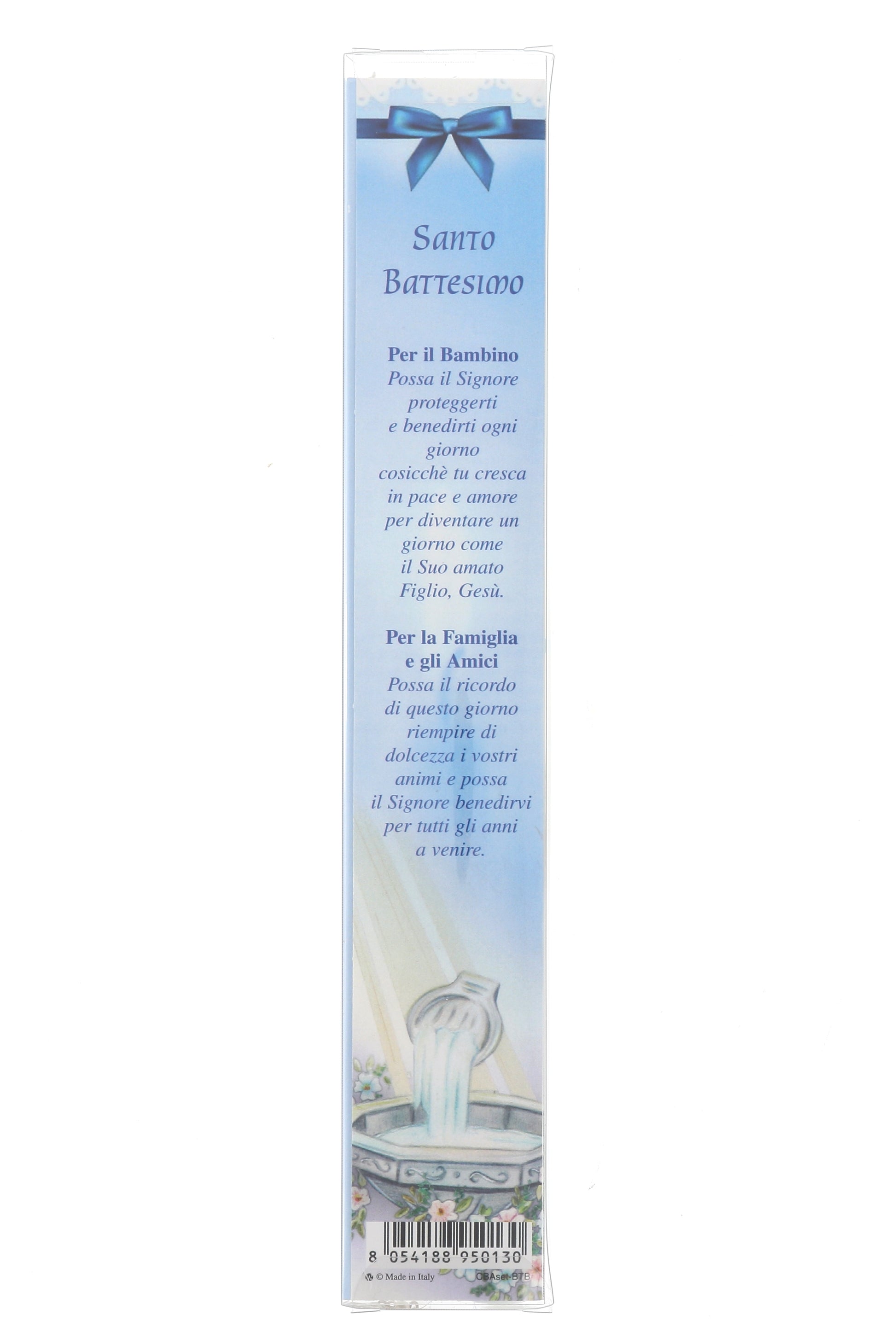 Ricordino Battesimo - Confezione con candela e corona del rosario - Bambino. Lunghezza 26 cm