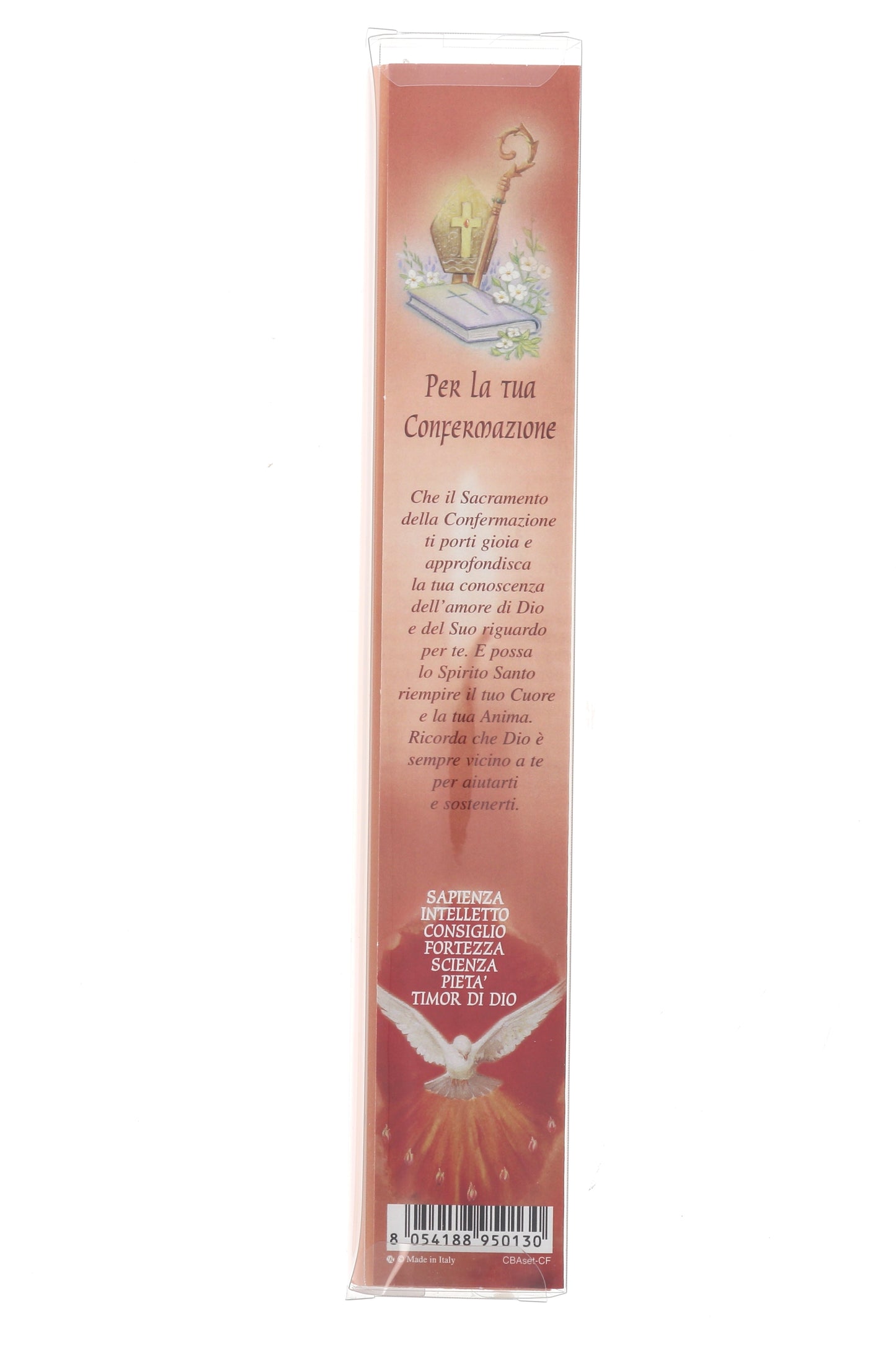 Ricordino Cresima - Confezione con candela e corona del rosario. Lunghezza 26 cm