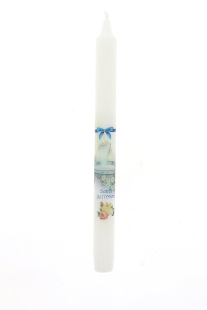 Ricordino Battesimo - Confezione con candela e corona del rosario - Bambino. Lunghezza 26 cm