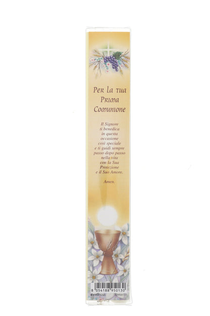 Ricordino Comunione - Confezione con candela e corona del rosario. Lunghezza 26 cm