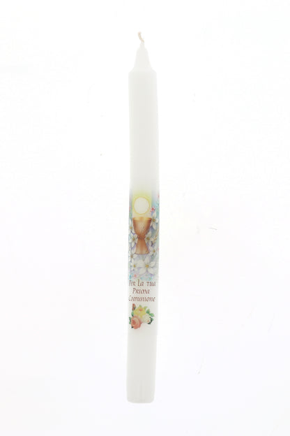 Ricordino Comunione - Confezione con candela e corona del rosario. Lunghezza 26 cm